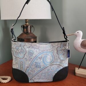 Coach 8145 Girlie Paisley Shoulder Bag Blue Black Leather Purse Y2K Vintage
